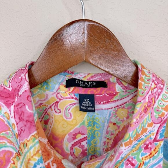 CHAPS Women's Sz 2X Paisley Print Multicolored Button Down Cotton Spring Shirt - Picture 5 of 13